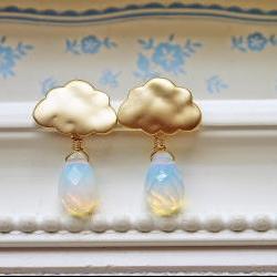 Matte Gold Rain Cloud Earrings. Rain Drops. Rainy Season